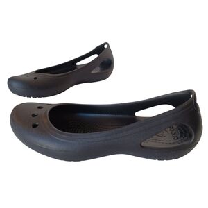 CROCS Size 7 Black Flats Minimalist Slip-On‎ Round Toe Kadee Ballet w/Cut Outs